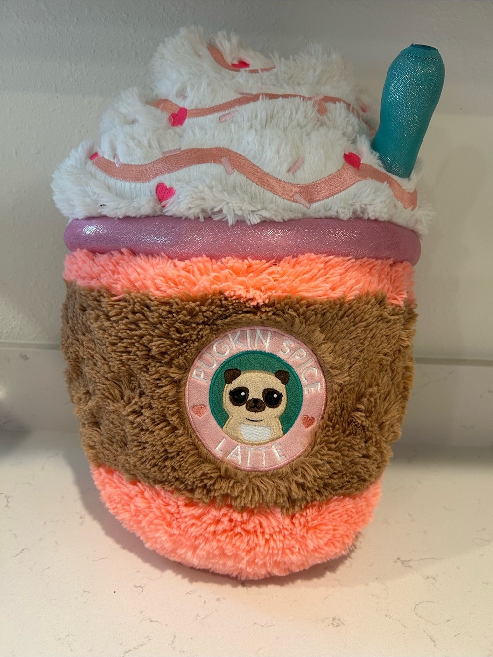 Squishable 17in Plush Pumpkin Spice Latte Stuffed Toy - Pink, Brown & Teal